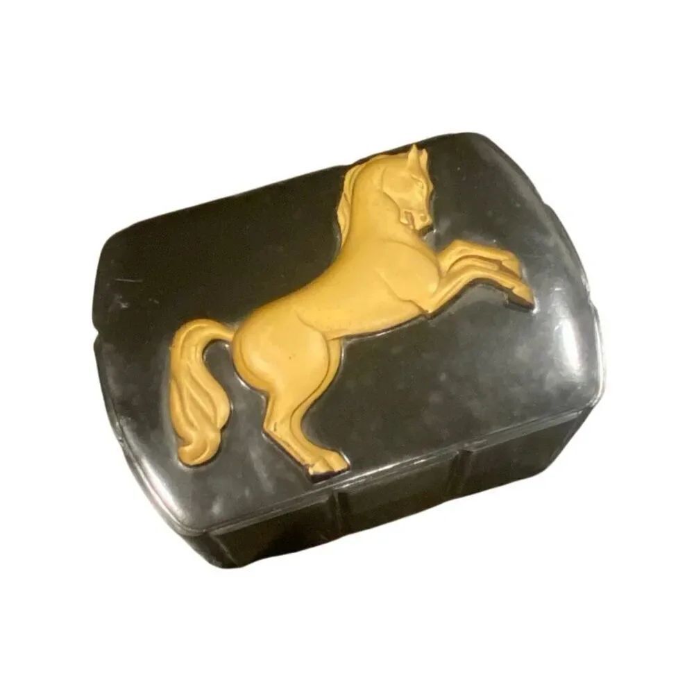 Hickok Bakelite Galloping Horse Equestrian Trinket Cigarette Box Art Deco 1930's